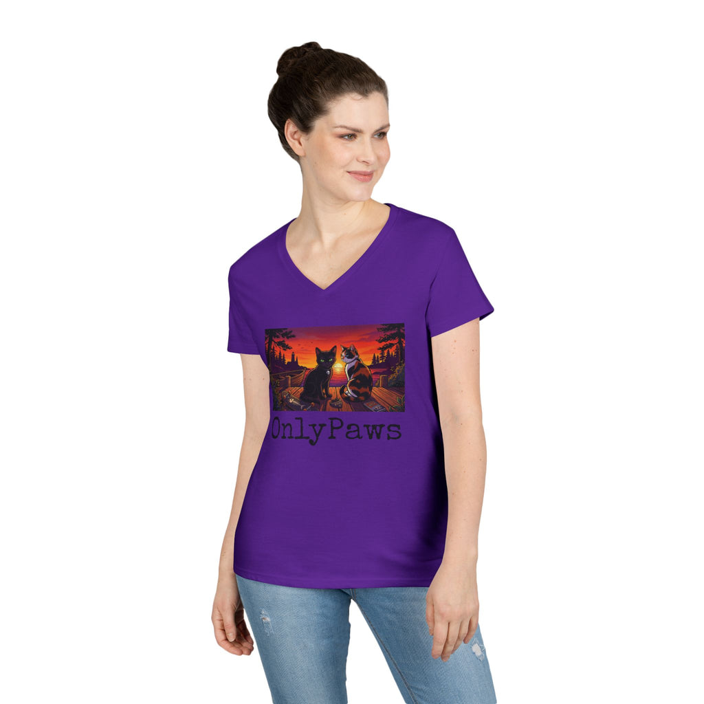 Monster & Peanut OnlyPaws Sunset Cats Ladies V-Neck T-Shirt