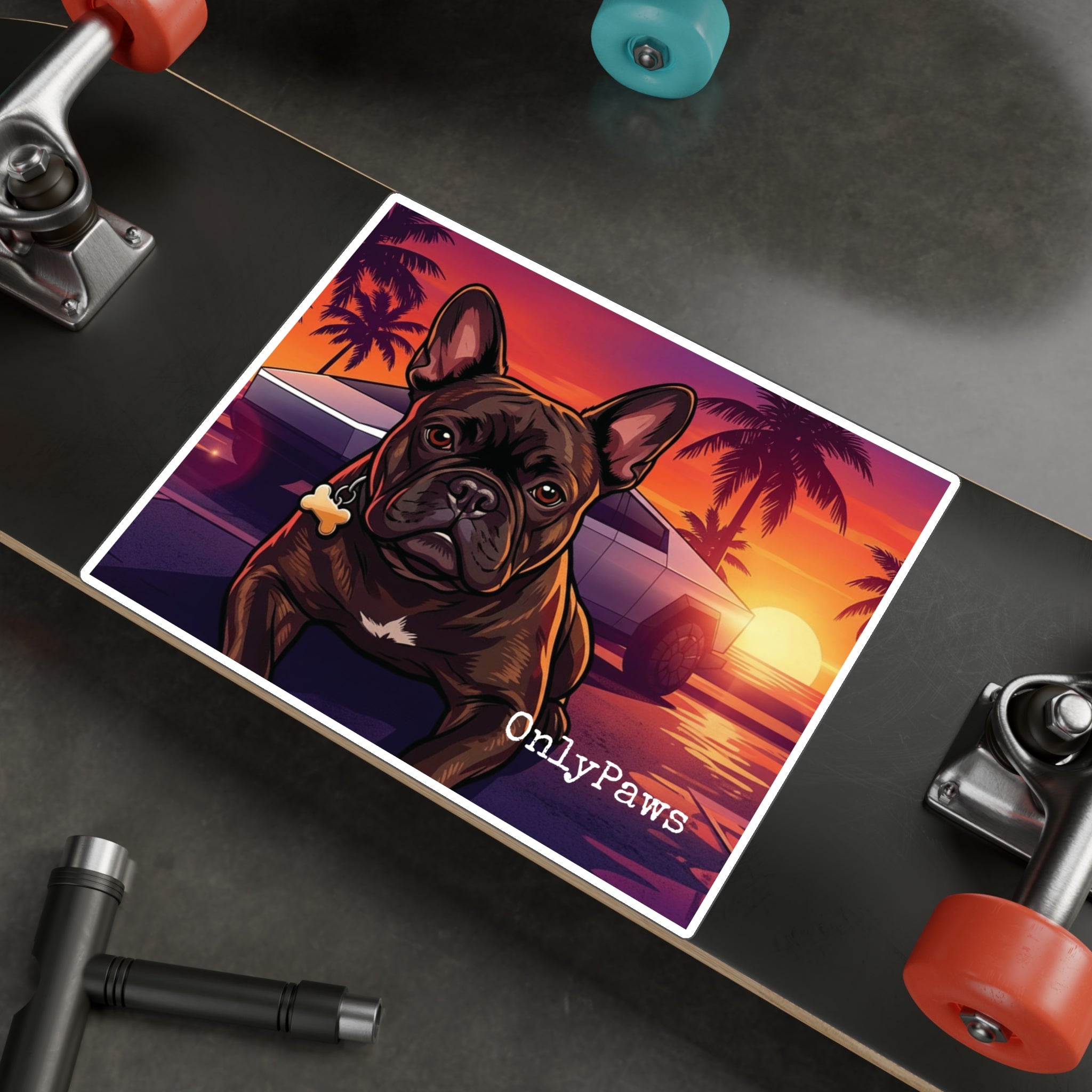 Mateo Edition French Bulldog Sunset Vinyl Decal — Kiss-Cut Dog Sticker (OnlyPaws)