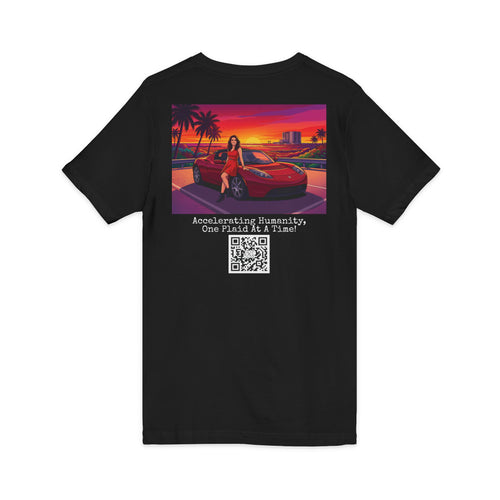 @EvasTeslaSPlaid "Accelerating Humanity, One Plaid At A Time" Cotton Ladies V-Neck Tee