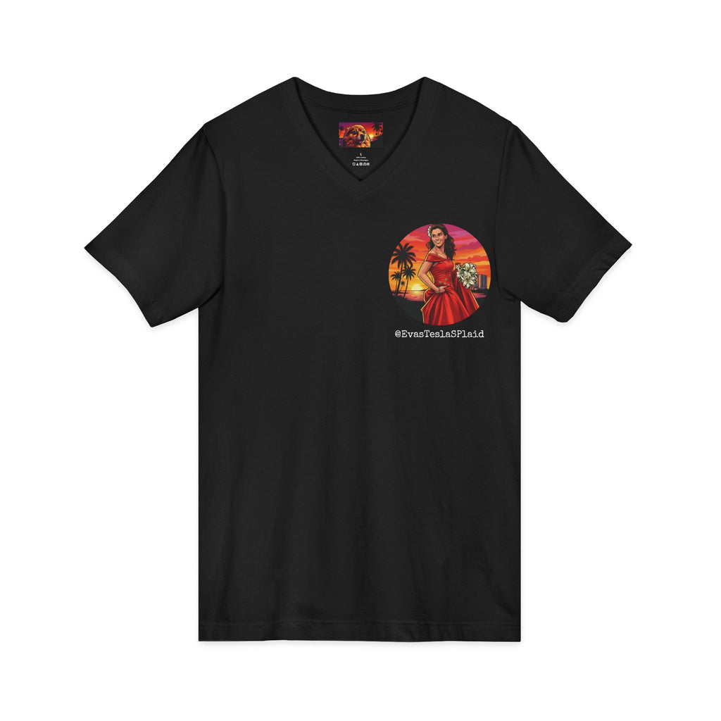 @EvasTeslaSPlaid "Accelerating Humanity, One Plaid At A Time" Cotton Ladies V-Neck Tee