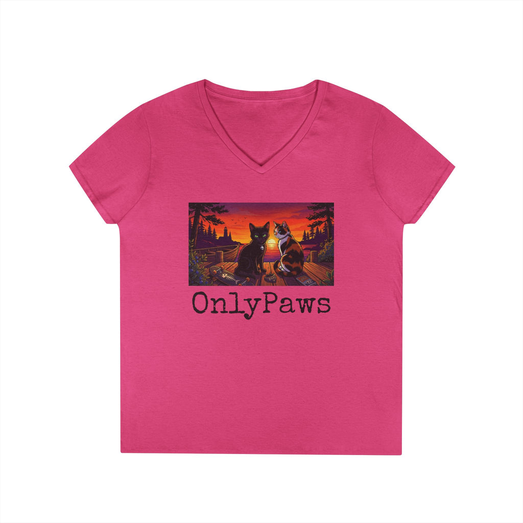 Monster & Peanut OnlyPaws Sunset Cats Ladies V-Neck T-Shirt