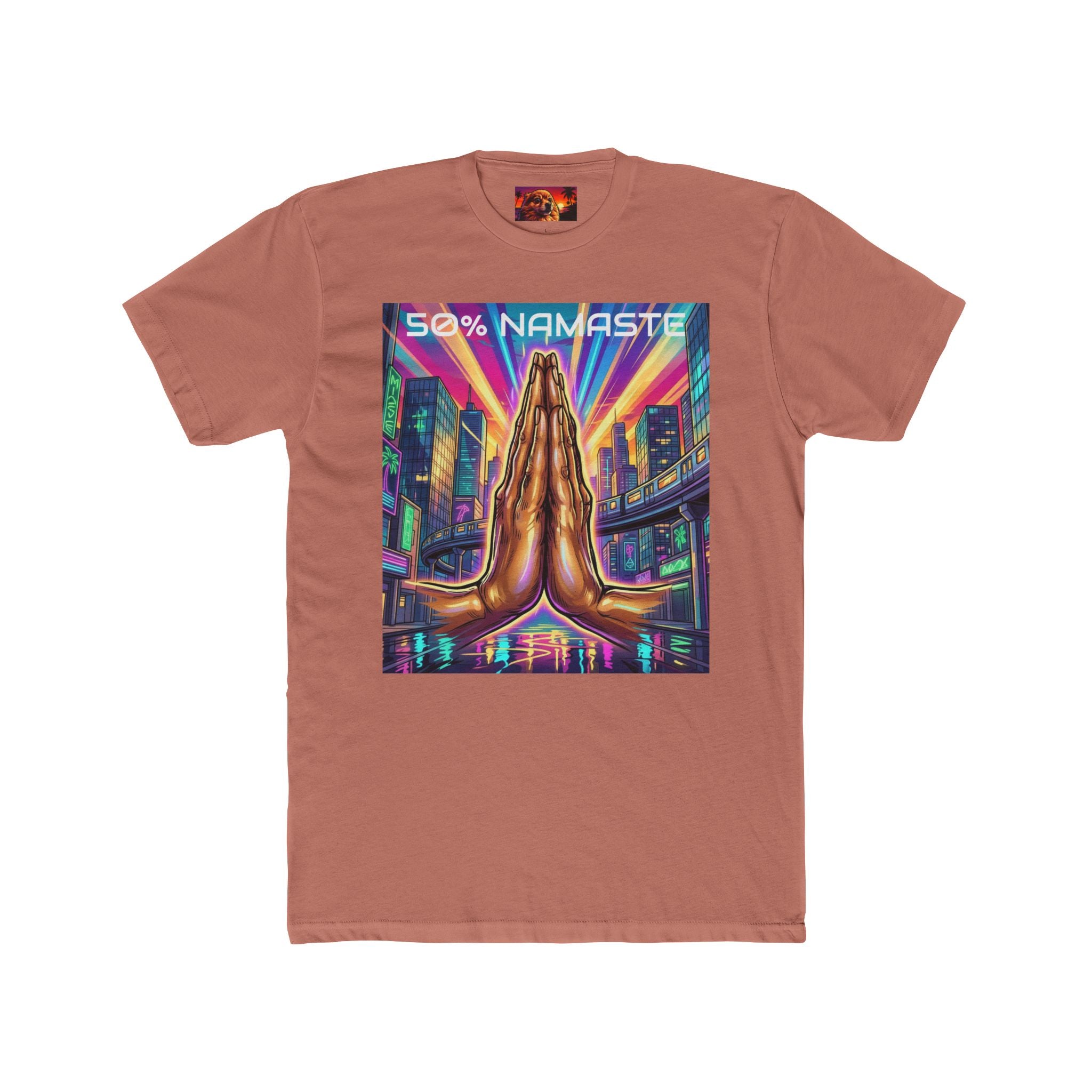 Namaste/Middle Finger Tee — "50% Namaste / 50% FAHK Off" Urban Yoga Tee