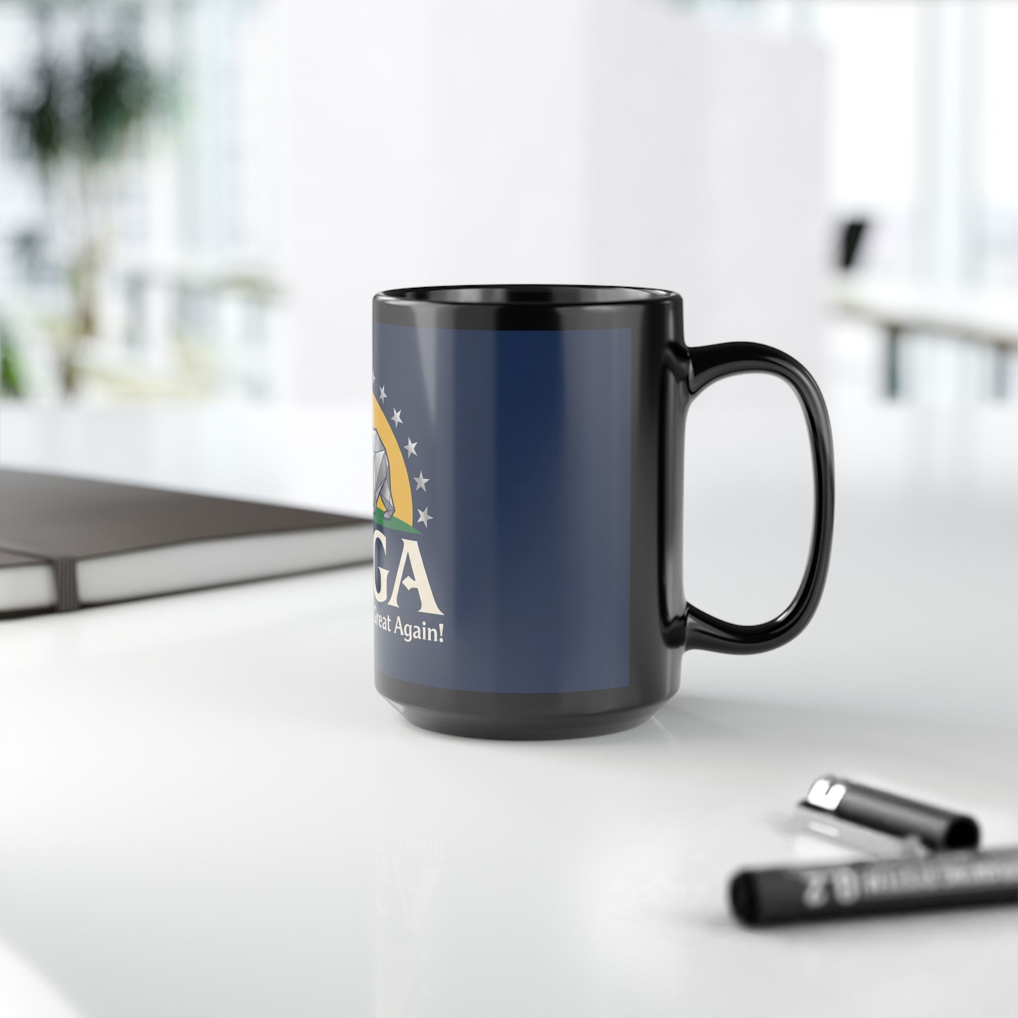 15oz Black Mug – MCGA "Make California Great Again" Geometric Bear Coffee Cup